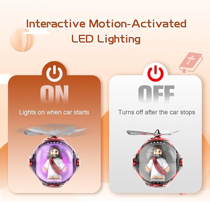 Jesus Loves You Car Air Freshener with 6 Colors LED Lights & 4 Scented Pads – Subtle Fragrance, Decorative Auto Accessories