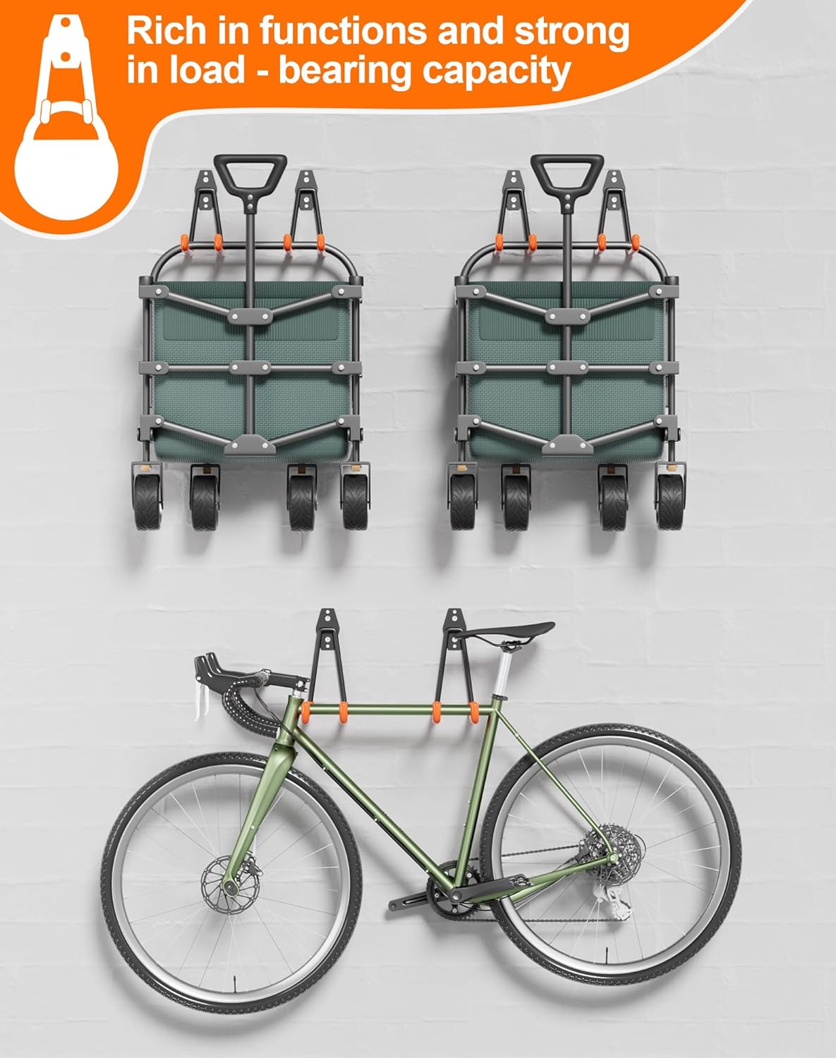 QcoQce 11 Pack Garage Hooks Heavy Duty with 2 Extension Cord Straps,Garage Storage Hooks, Wall Mount Hooks, Garage Organization and Tool Hangers for Bike, Ladder, Ropes and Garden Tools(Orange)