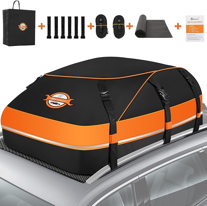 Sailnovo Rooftop Cargo Carrier Waterproof 20 Cubic Feet Car Roof Rack Cargo Carrier Roof Cargo Bag for All Cars with/Without Rack, Includes Anti-Slip Mat, 6 Door Hooks & Waterproof Curtain