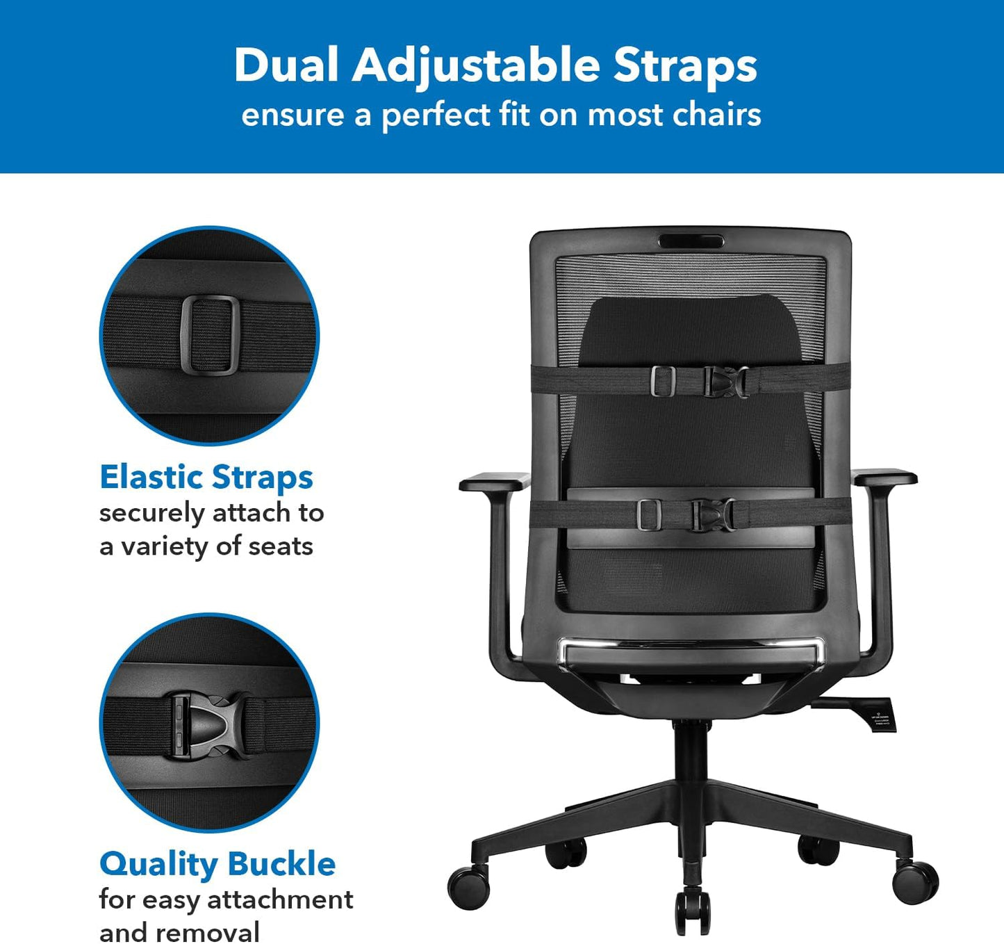 Mount-It! Office Chair Cushion, Lumbar Support Pillow for Office Chair, Back Support Pillow for Desk Chair, Gaming, Home or Car with Memory Foam Filling, Relief Back Pain Improve Posture, Black Large