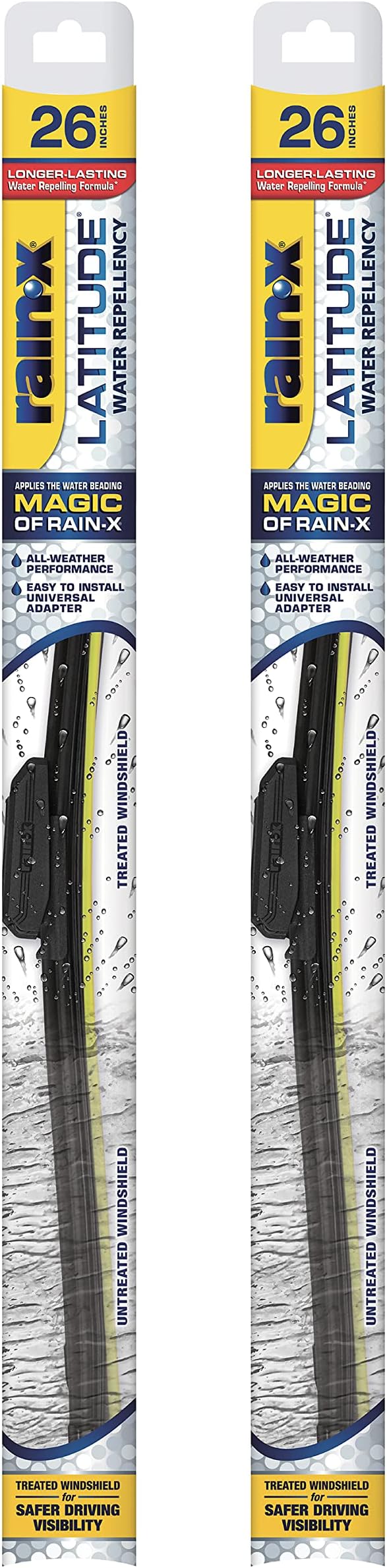 Rain-X 810206 Latitude 2-In-1 Water Repellent Wiper Blades, 26 Inch Windshield Wipers (Pack Of 2), Automotive Replacement Windshield Wiper Blades With Patented Rain-X Water Repellency Formula