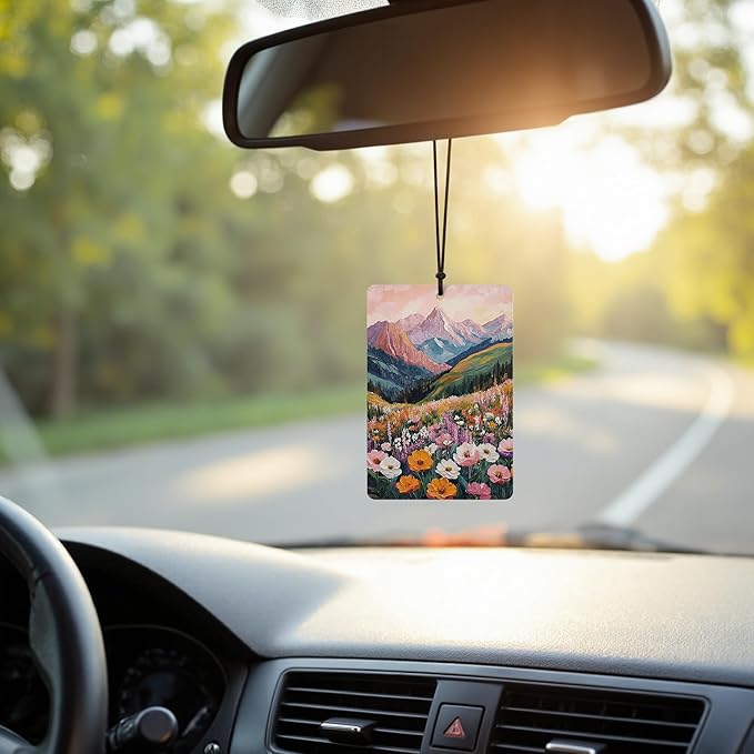 Maximalist Boho Floral Mountain Car Air Freshener 4 Pcs, Boho Abstract Eclectic Flower Hanging Air Freshener for Cars Closet Drawer Books, Cute Flower Car Accessories for Women