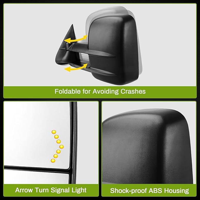 AUTOSAVER88 Tow Mirrors Compatible with 2007-2014 Chevy Silverado GMC Sierra, Power Heated Driver and Passenger Side Replacement Towing Mirror Set with Turn Signal and Dual Glass