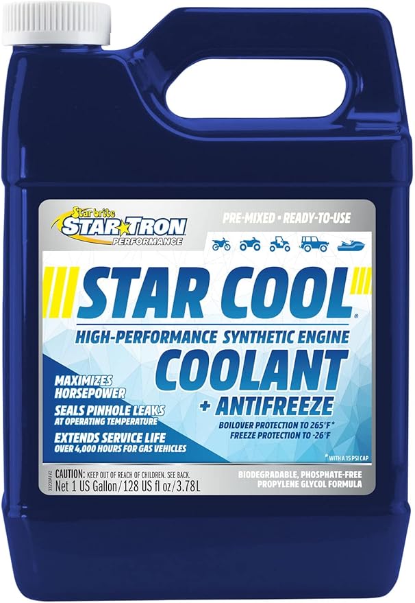 Star Tron Star-Cool Premium Synthetic PG Engine Coolant + Antifreeze - Propylene Glycol for Engines, Motorcycles, Snowmobiles & Marine - 1 GAL (033200)