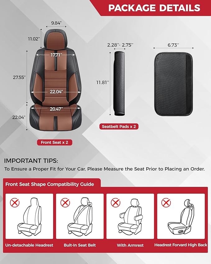 FREESOO Black Brown Front Car Seat Covers - Faux Nappa Leather Seat Covers for Cars, with Carbon Fiber Texture Seatbelt Pads, Ultra Cushion Protectors Fit for Most Vehicles Sedans SUV Trucks Maverick