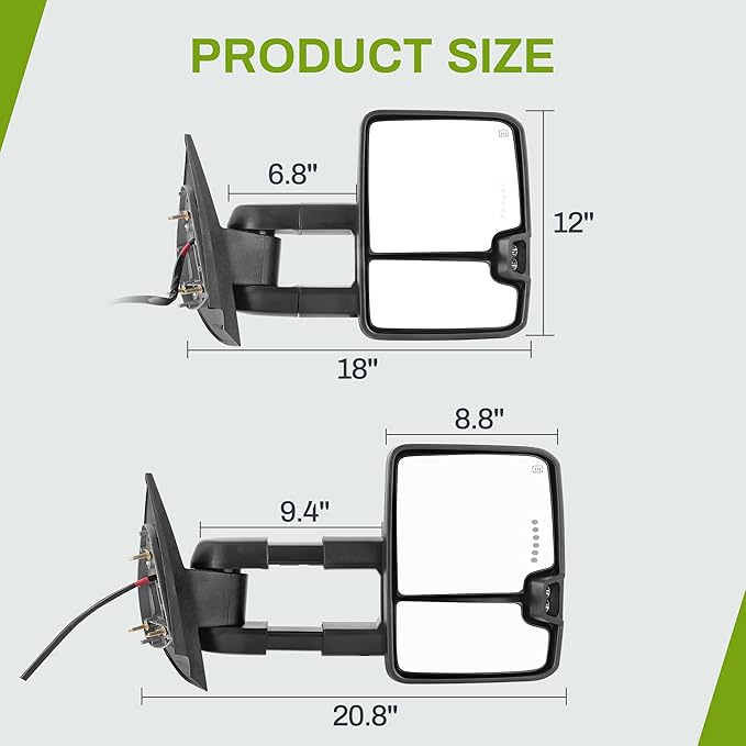 AUTOSAVER88 Towing Mirror Compatible with 2007-2014 Silverado Sierra 1500 2500 3500 HD/Avalanche/Suburban, Power Heated Switchback LED Turn Signal Light (Black inside) Manual Telescoping Folding