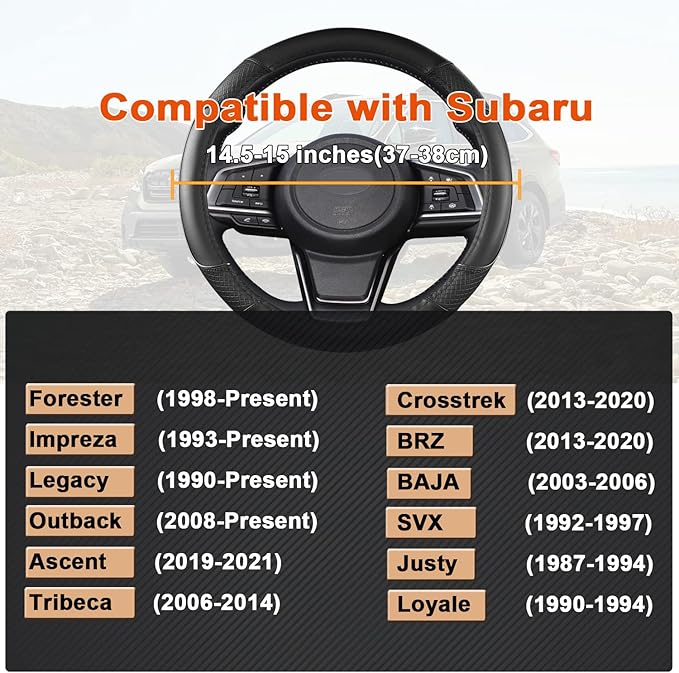 GIANT PANDA Customized Auto Steering Wheel Cover for Subaru Forester, Car Steering Wheel Cover for Subaru Outback and Crosstrek - Solid Black