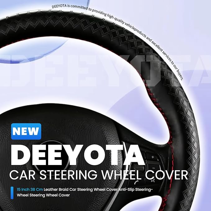 DEEYOTA Car Steering Wheel Cover Universal Fit Round Stitch Steering Wheel Wrap Thin PU Leather Steering Wheel Cover Sewn on 15" Car Wheel (Coffee)