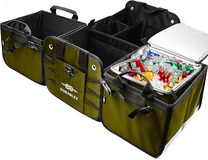 XXL+Cooler Car Trunk Organizer for SUV - Trunk Storage - Modular Configurable Detachable Collapsible - Minivan Truck Sedan Van, Green