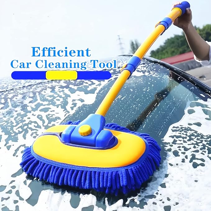 Upgrade Car Wash Brush with Long Handle,Car Wash Brush Car Cleaning Brush Kit Car Wash Mop Car Wash Brush with Hose Attachment Car Washing Brush with Scratch-Free Replacement Head(Blue