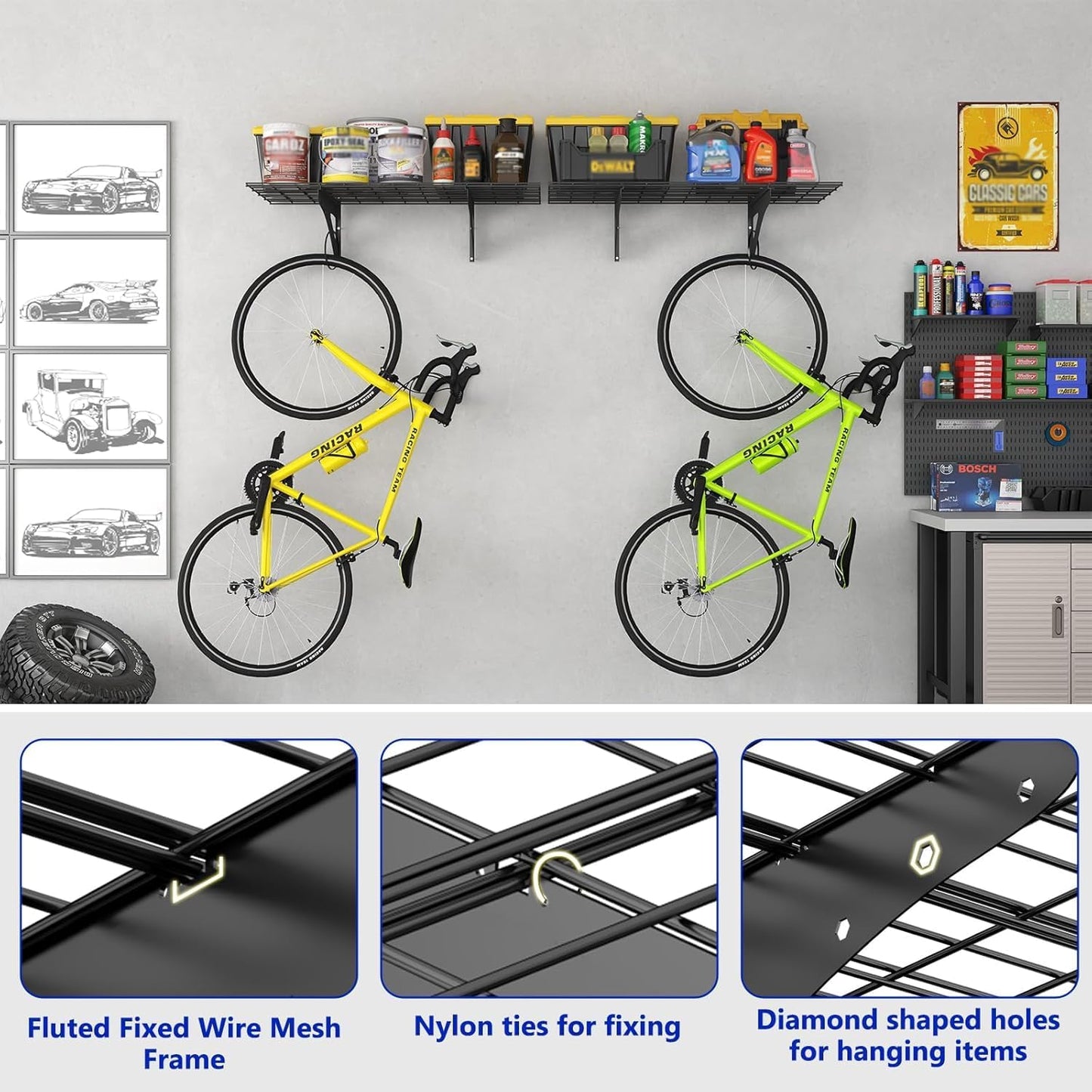 2-Pack Garage Wall Shelving, 2x4ft Walls Shelf Storage Rack, Sturdy Walls Shelves for 550 LBS, Black, Heavy Duty Shelving Wall Mounted for Garage, Warehouse, Storeroom and Basement, 47.2" x 23.6"