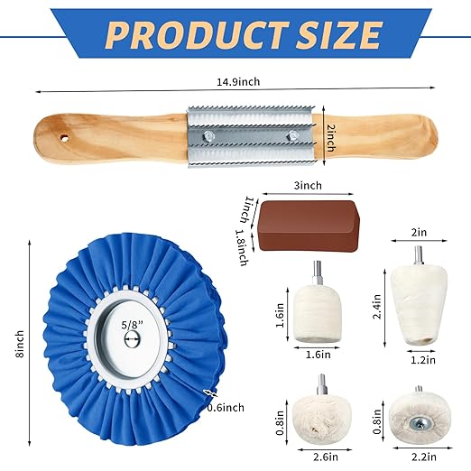 Liliful 14 Pcs 8" Airway Polishing Wheel Kit in Diameter 5/8", Metal Aluminum Buffing Wheel and Polishing Compound and Buffing Drill and Rake Pad for Angle Grinder Mirror Metal Finish(Bright Color)