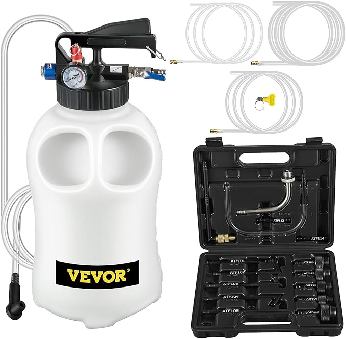 VEVOR Transmission Fluid Pump 2 Way ATF Refill System Dispenser, Oil and Liquid Extractor 10 Liter Large Capacity, Automatic Transmission Fluid Pump Tool Set with 14 Pieces ATF Filler Adapters