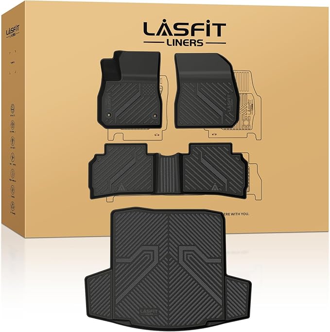 LASFIT Floor Mats & Cargo Liner for Chevrolet Malibu 2016-2025 Car Mats (Not Fit Hybrid), All Weather TPE Custom Fit Floor Mats for Cars, 1st and 2nd Row Car Floor Mats for Malibu Accessories Black