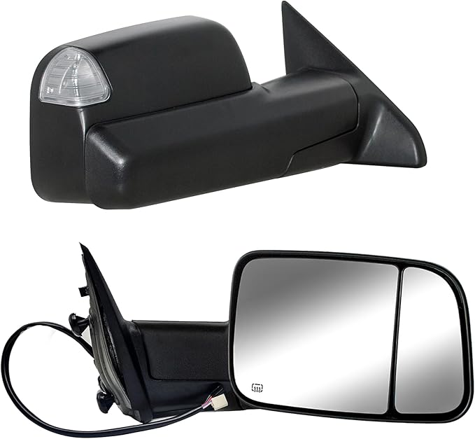 WLLW Towing Mirrors fit for 2009 2010 2011 2012 2013 2014 2015 2016 2017 2018 Dodge Ram 1500 2500 3500 Pickup with Power Adjusted Heated Turn Signal Light Temperature Sensor Puddle Lamp Black Cap