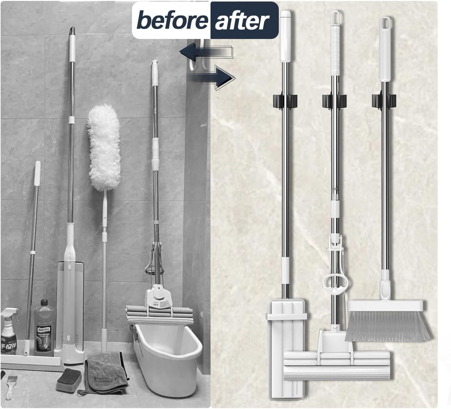 3-H Stainless Steel Broom Holder Wall Mount 12-Pack- Heavy Duty Mop Organizer, Wall Mounted Broom Storage with Secure Mounting for Kitchen Laundry Garage Bathroom (Space Saving)