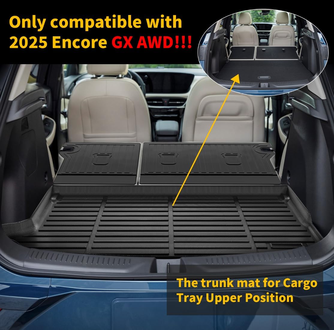 GINOWY-Floor Mats & Cargo Liner for Buick Encore GX AWD 2020-2025 2026 TPE All Weather Car Mats Encore GX 2024 Backrest Mat Floor Liners Non-Slip Trunk Mat Floor Liners Accessories Black