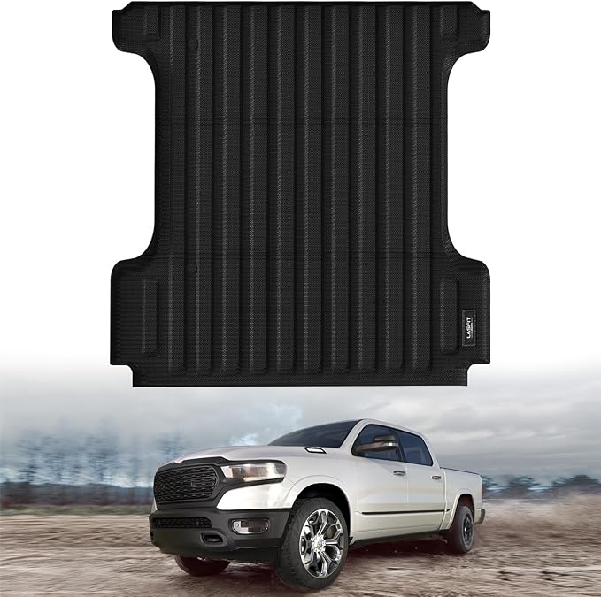 LASFIT 5FT7 Truck Bed Mat for Ram 1500/1500 RHO 2019-2026 & RAM 1500 Classic 2019-2024 Short Bed (5.7 FT / 67.4inches) Not for Rambox, All Weather Custom Fit Truck Cargo Bed Liner, Black