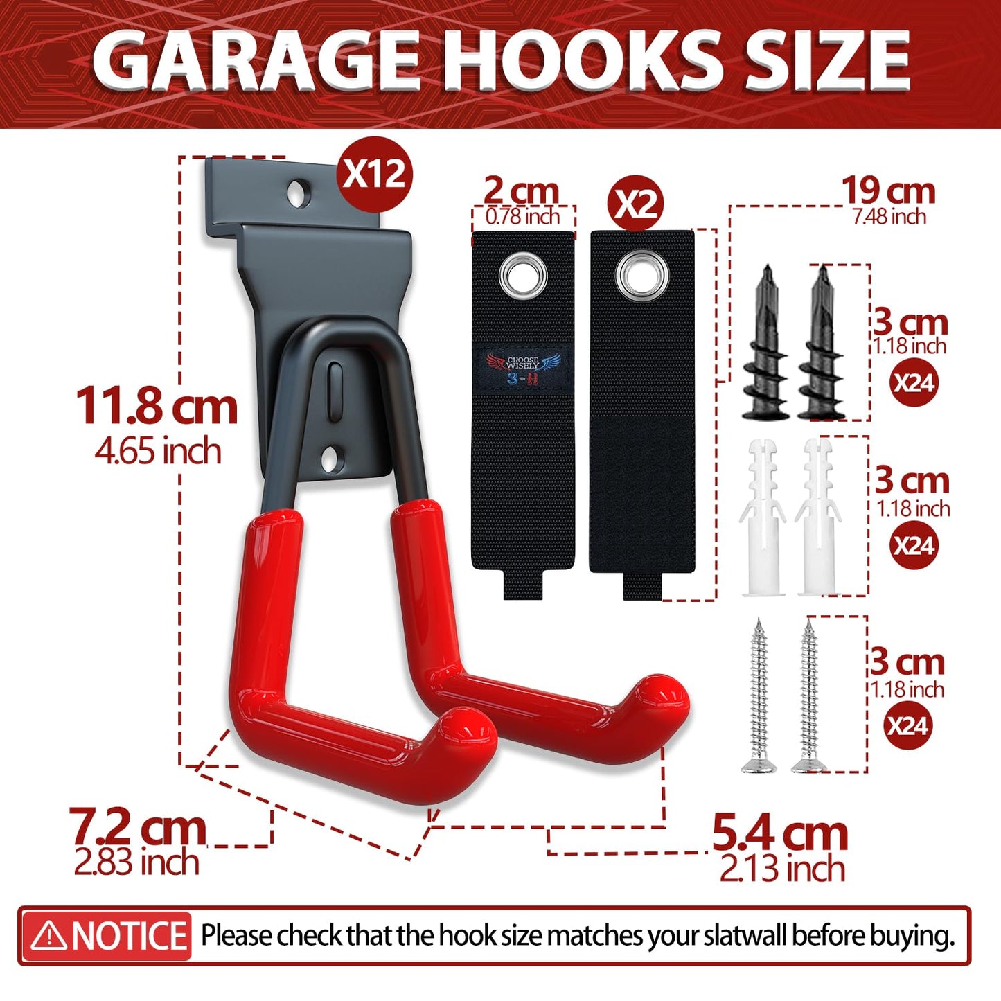 3-H Slat Wall Hooks 12 Pack 4.5 Inch, Slatwall Hooks U Shape,Slatwall Accessories Heavy Duty for Space Saving Used as Proslat Accessories(Red)