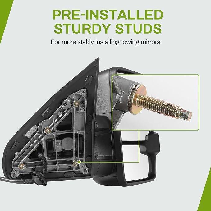 AUTOSAVER88 Towing Mirror Compatible with 2014-2018 Silverado Sierra 1500, 2015-2019 Silverado Sierra 2500 HD 3500 HD, Power Heated Switchback LED Turn Signal (Chrome inside) Manual Telescoping Black