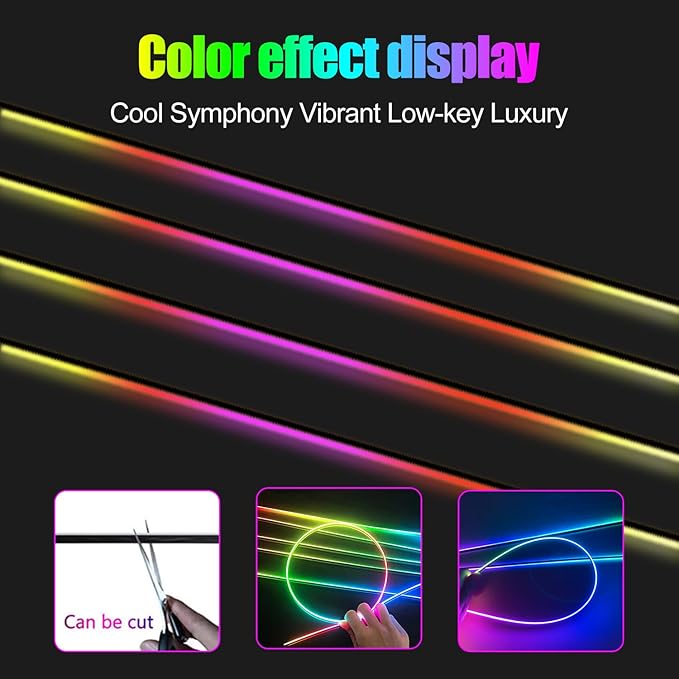 Acrylic Interior Car LED Strip Light with APP, 18-in-1 128 Colorful 6 Pieces Fiber Optic Car Decoration Atmosphere Light Kits, Dual Zone Music Sync Rhythm RGB Neon Lighting for All Cars