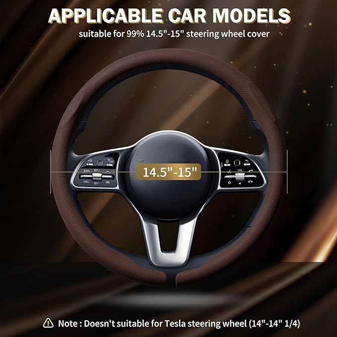 Aimato Nappa Leather Steering Wheel Cover, Ultra-Thin Car Steering Wheel Cover,Comfortable & Breathable Microfiber,Universal Fit for Most Cars,Brown