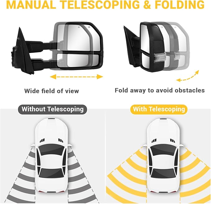 Towing Mirrors for 2015-2020 F150 Ford Tow Mirrors with Turn Signal & Running Light Heated Power Glass Temp Sensor Pair Set, Painted Black