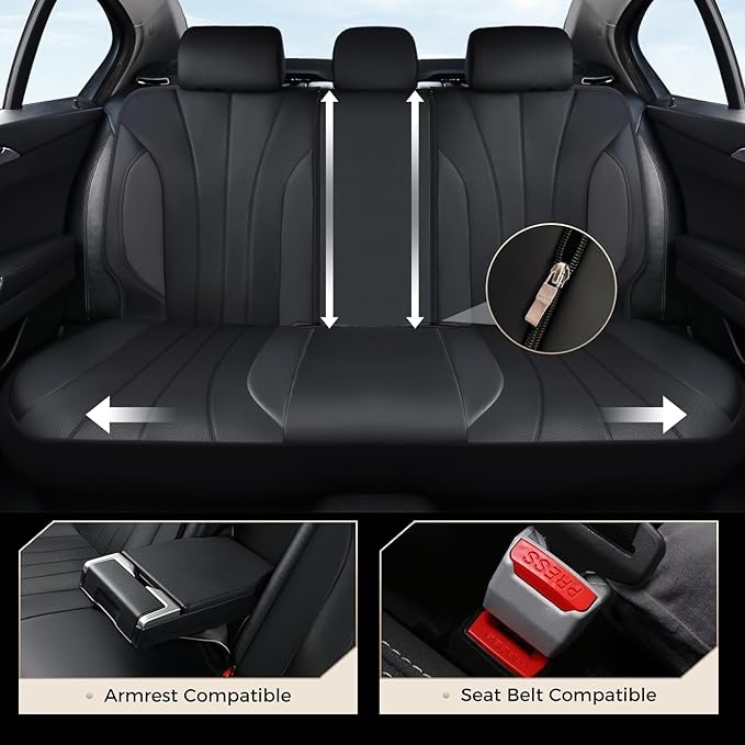 Coverado Car Seat Covers Full Set, Automotive Front and Rear Seat Covers, Leather Car Seat Covers Full Set 5 Seats, Airbag-Compatible, Spill-Proof Design, Black Seat Covers for SUV Sedan Truck