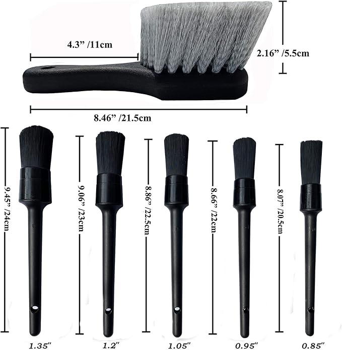 7Pcs Wheel & Tire Brush, Car Detailing Kit, 17inch Long Soft Wheel Brush, 5 Detail Car Wash Kit for Cleans Dirty Tires & Releases Dirt and Road Grime, Short Handle