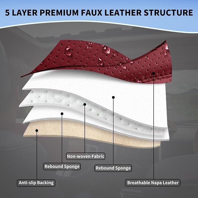 Front Seat Covers for Cars Breathable Leather Seat Covers Waterproof Seat Protectors Universal Fit for Most Automotive Cars SUV Trucks(Red, Front Pair)