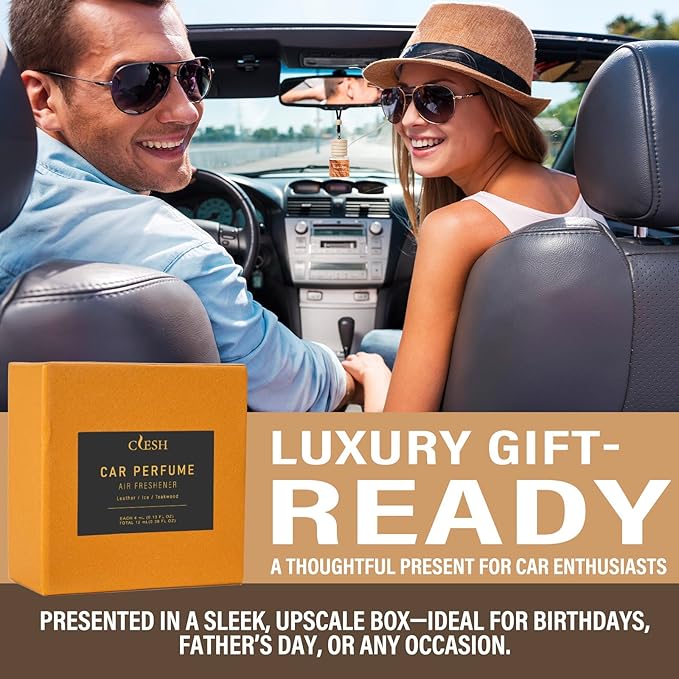 Hanging Car Air Freshener, Teakwood, Leather, Ice, 3 Pack, Essential Oil Car Diffuser, Long Lasting Air Fresheners for Men