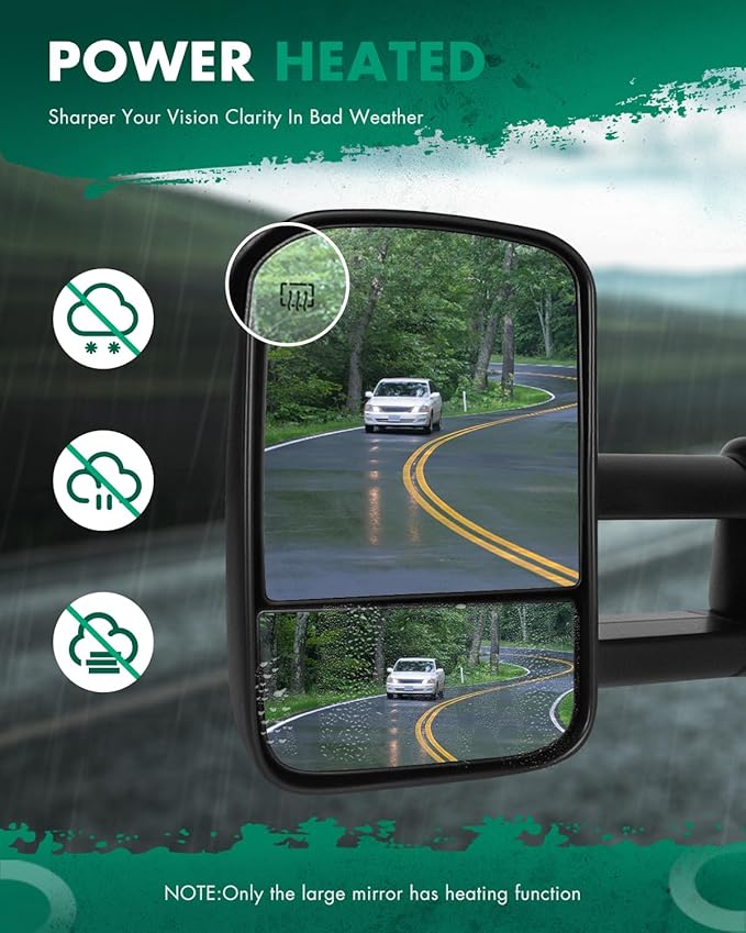 SCITOO Compatible with Towing Mirrors fit for 1999-2002 for Chevy for GMC for Silverado for Sierra 1500 2500 2000-2002 for Suburban 1500 2500 Power Heated Telescoping Tow Mirrors Pair Set