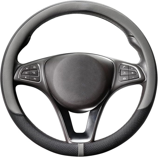 COFIT Breathable Car Steering Wheel Cover 15 inch Auto Universal Leather Wrap Non-Slip Steeringwheel Protector Automotive Interior Accessories, Grey (Suit for 14.5-15 inch)