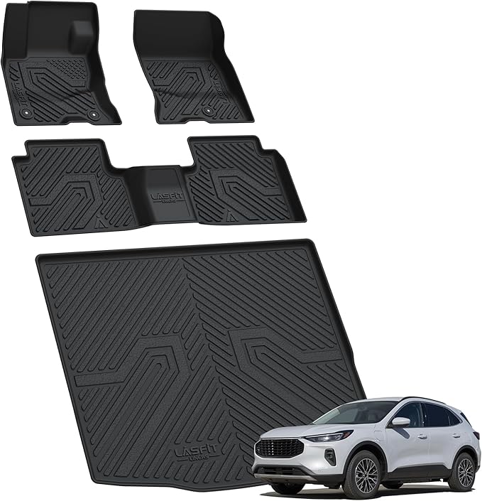 LASFIT Floor Mats and Cargo Liner for Ford Escape Hybrid 2020-2025 2026(NOT for Gasoline Models) All Weather Protector TPE Custom Fit Car Floor Liners, 1st & 2nd Row & Trunk Set, 4PCS Black