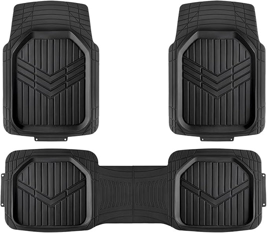 Amazon Basics 3-Piece All-Weather Heavy Duty, Full Set Rubber Floor Mats for Universal Fit in Cars, SUVs, and Trucks, Black, Trim to Customize