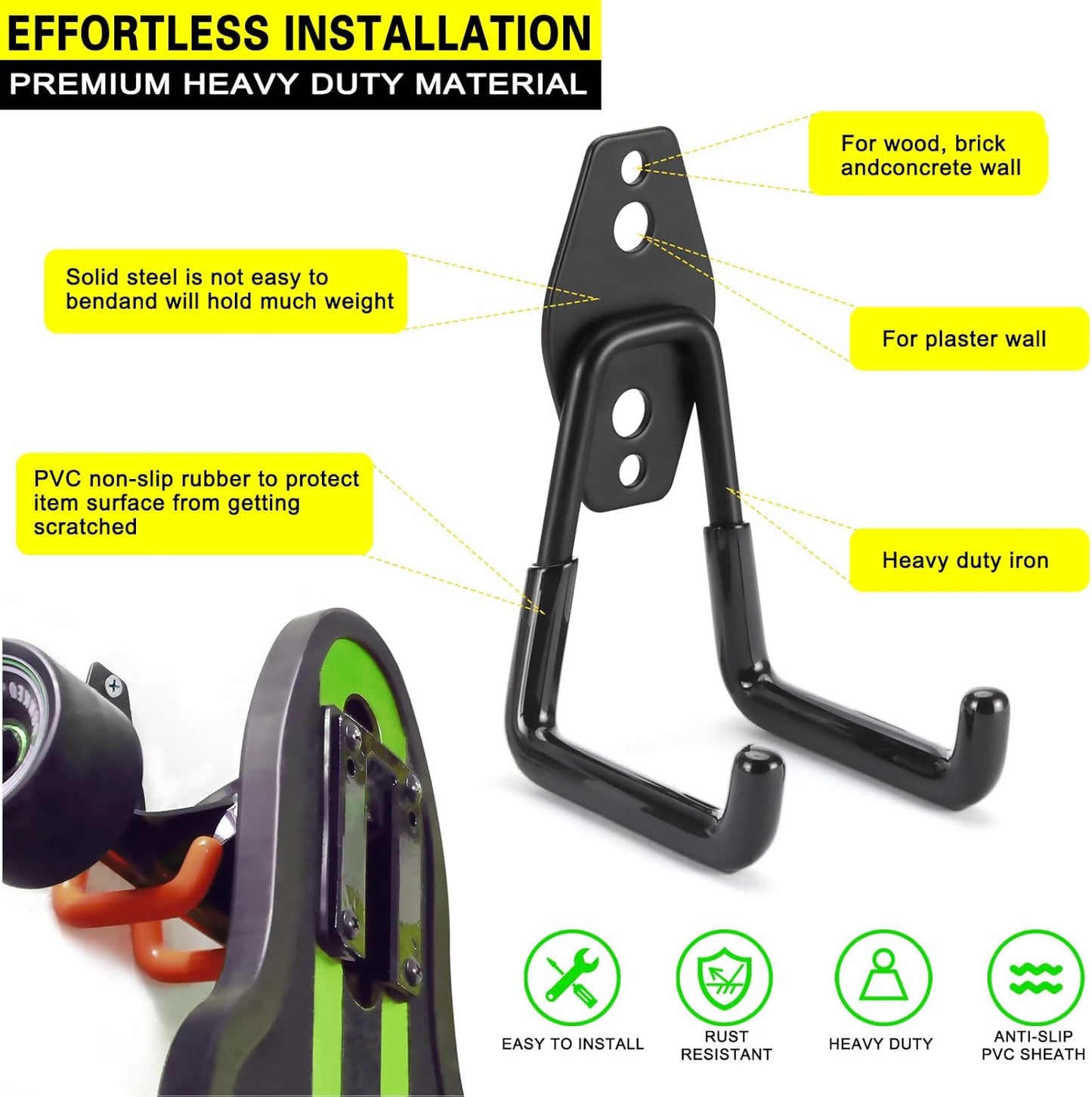 8 Pack Heavy Duty Garage Hooks Storage Organizer Wall Mount Power and Garden Tool Hangers, for Hanging Ladders, Ropes, Hose, Bulk Items