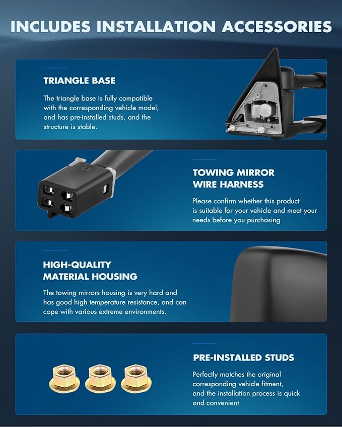 ECCPP Towing Mirrors Tow Mirrors With 1988-1998 For Chevy/For GMC Silverado/Sierra 1500 2500 3500 Pickup Truck Power Adjusted No Heated No Turn Signal Light Black Pickup