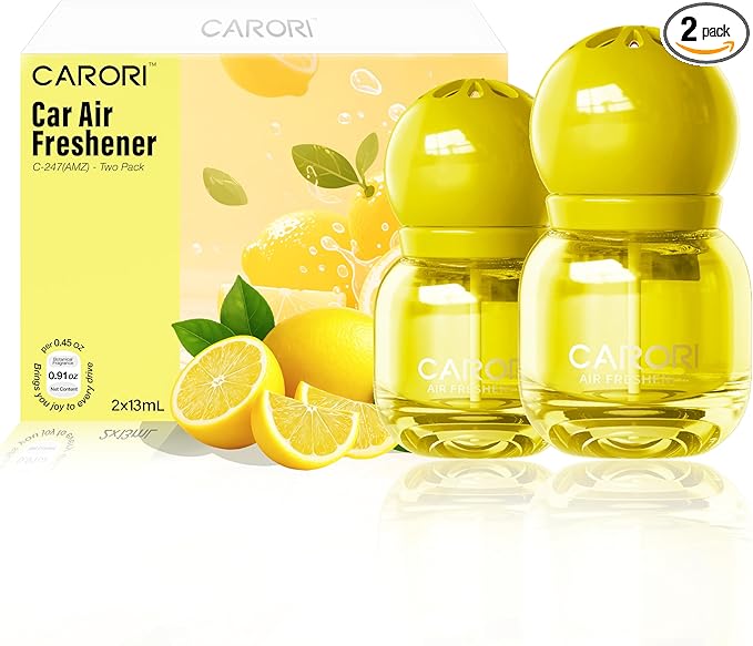 Car Air Freshener Vent Clip, Car Fresheners Long Lasting Scent (13ml x 2 Pack), Up to 180 Days, Air Freshener Deodorizer Odor Eliminator for Auto - Lemon Perfume