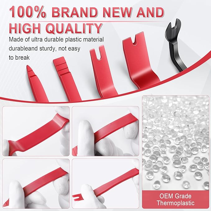 LivTee 5 pcs Auto Trim Removal Tool Kit, No Scratch Plastic Pry Tool Kit - Interior Door Panel Clip Fastener Removal Set for Vehicle Dash Radio Audio Installer (Red)