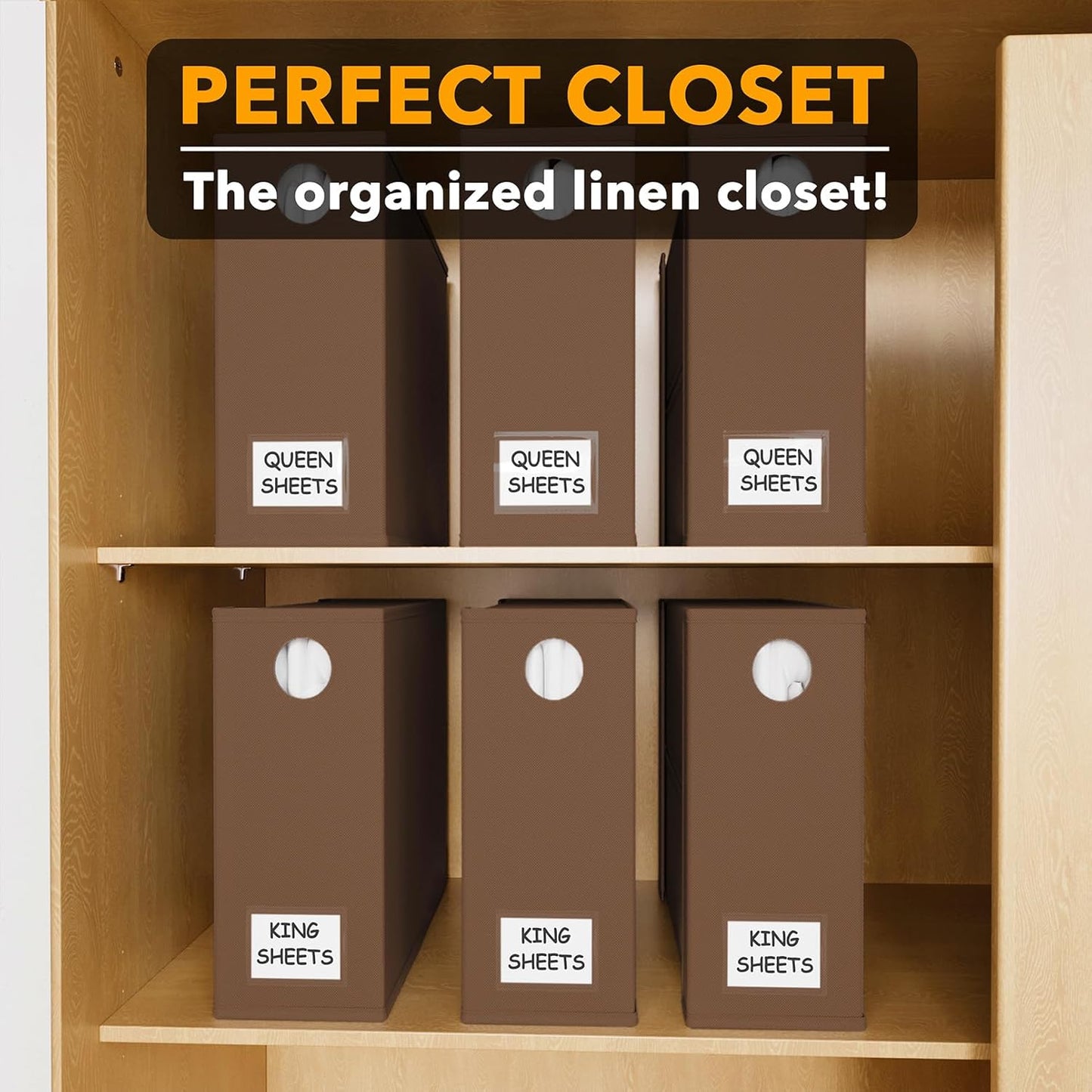 SpaceAid 6 Pack Bed Sheet Organizers and Storage, Foldable Sheet Organizer with Window for Linen Closet, Set Folder Keeper for Queen & King Size Bedding Storage (Brown)