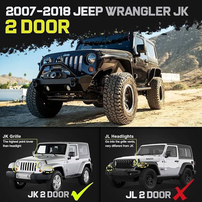 BINARY STAR Running Boards Compatible with Vehicle 2007-2018 Jeep Wrangler JK 2 Door, 6 Inch Two-Stair Side Steps Made with Carbon Steel, Wrangler JK Side Steps Truck Step Bars Nerf Bars