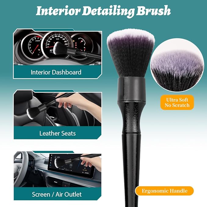 7PCS Car Detailing Brush Set, Ultra Soft Boars Hair Car Interior Detailing Brushes, Car Interior Detailing Kit for Cleaning Interior or Exterior, Car Accessories Interior Tools