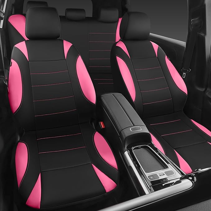 CAR PASS Waterproof Car Seat Covers Full Sets, Universal Fit Seat Covers for Cars, EVA Neoprene Seat Cover Set Full Sets, Interior Covers for Auto SUV,Vans,sedans, Trucks,(Black Pink)