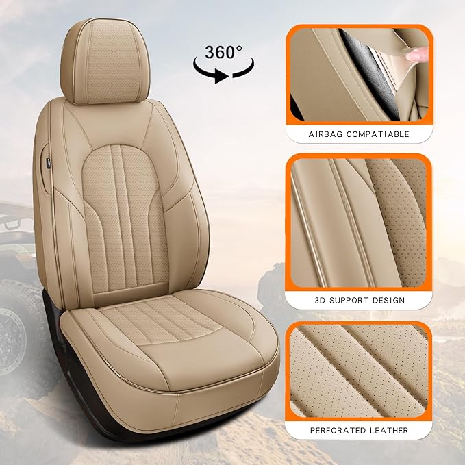 Car Seat Covers,Car Seat Protector Waterproof,Seat Covers Front, Car Seat Protectors,Automotive Seat Covers Fit for Most Cars Beige
