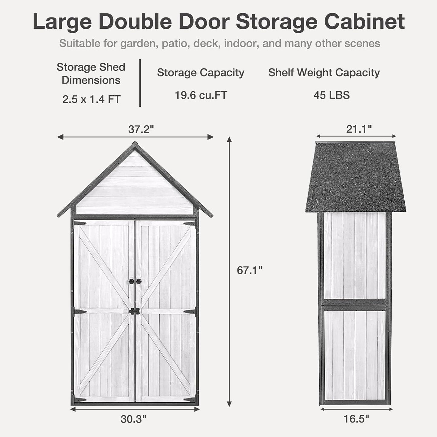 Outdoor Storage Shed with Floor and Waterproof Roof - Metal Framed Tool Cabinet with Adjustable Shelves - Double Lockable Doors for Backyard, Garden, Patio (Off-White)