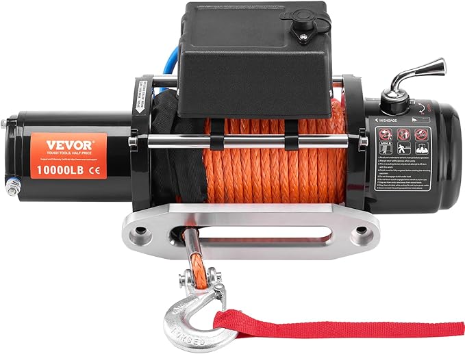 VEVOR Electric Winch, 10,000 lb Truck Trailer Jeep Winch, 12V DC 7/20 in x 65 ft Synthetic Rope Aluminum Fairlead Wireless & Wired Remote Control, IP55 Waterproof Towing for Off Road Jeep SUV Boat