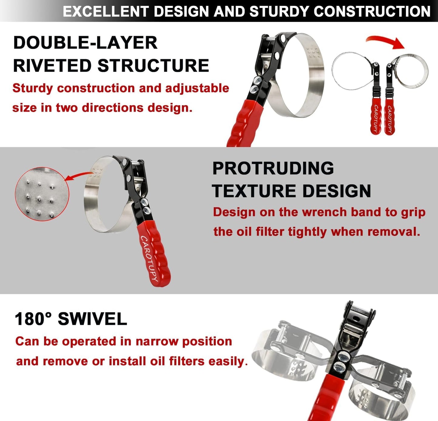 Medium Oil Filter Wrench, Oil Filter Removal Tool Adjustable from 3-5/6" to 4-1/2" for Cars, Motorcycles and Trucks