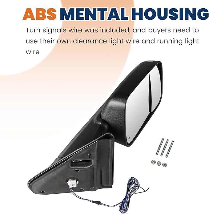 Pair Black Power Heated Towing Mirrors Compatible for 2002-2008 Dodge Ram 1500/2003-2009 Ram 2500 3500 w/White DRL, Led Turn Light