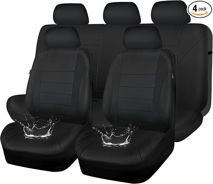 CAR PASS Neoprene Waterproof Seat Covers, Universal Fit Black Full Sets, Protective Interior Covers for Auto SUV, Vans, Sedans, Trucks