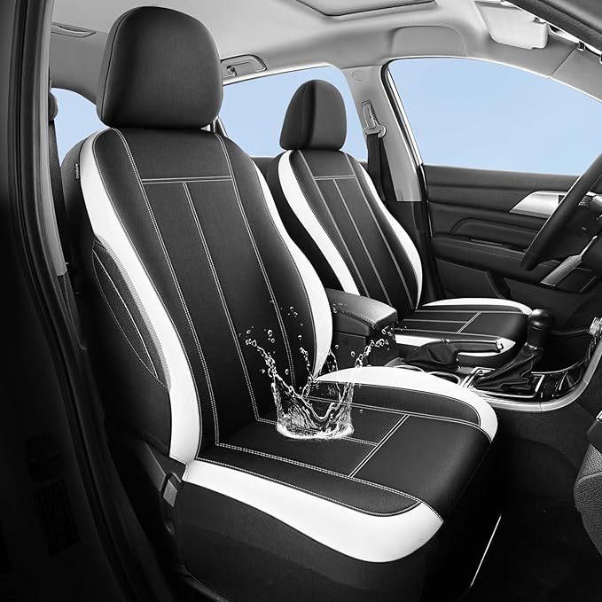 Seat Covers Neoprene Waterproof, Premium Cloth Car seat Covers Full Set,Composite EVA, Airbag Compatible,Universal Fit Automotive Seat Covers for Most Cars,Trucks,SUVs(Black White 816)